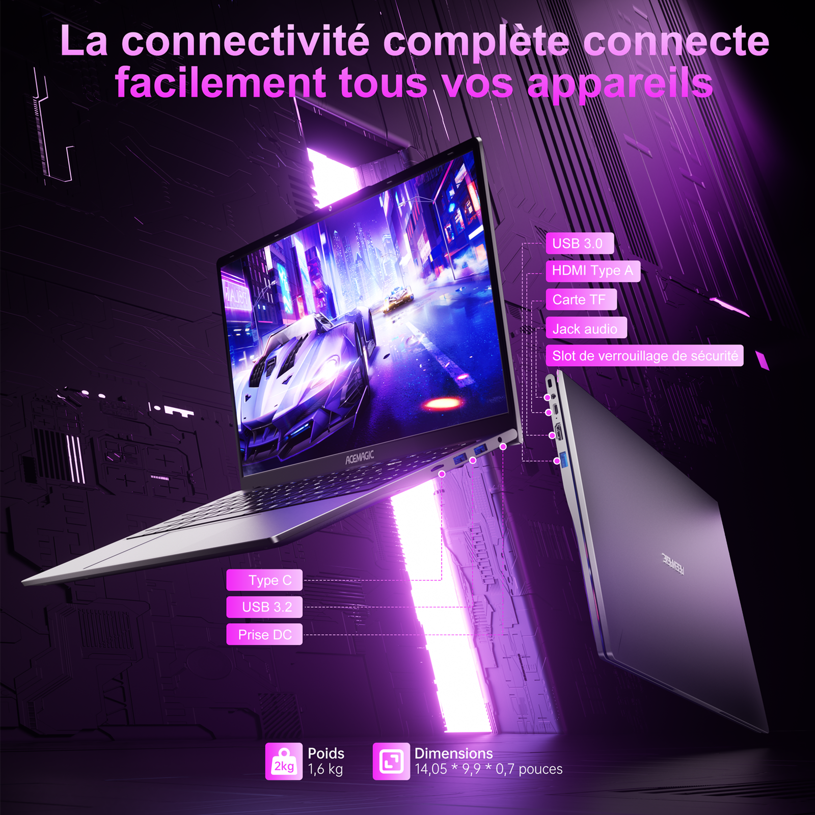 Ini PC, AD Ryzen 5 7430U(6C/12T, Jusqu'à 4,3 GHz), 16Go DDR4 512Go